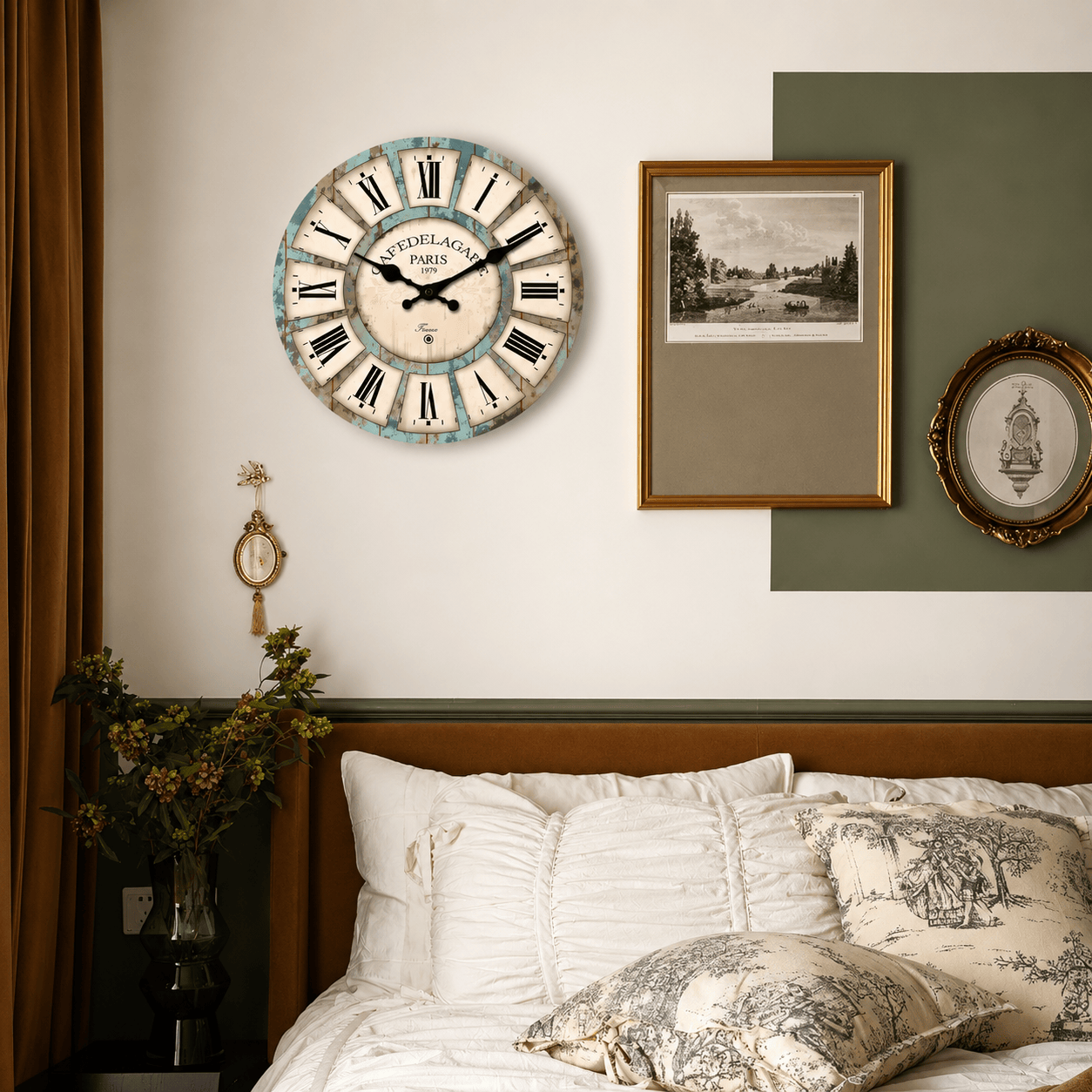 Sofello Horloge murale bois rustique vintage, grain de bois naturel, silencieuse salon cuisine 25/30/36/41 cm