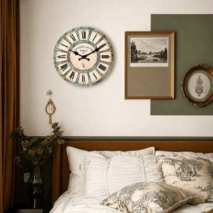 Sofello Horloge murale bois rustique vintage, grain de bois naturel, silencieuse salon cuisine 25/30/36/41 cm