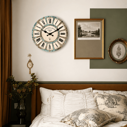 Sofello Horloge murale bois rustique vintage, grain de bois naturel, silencieuse salon cuisine 25/30/36/41 cm
