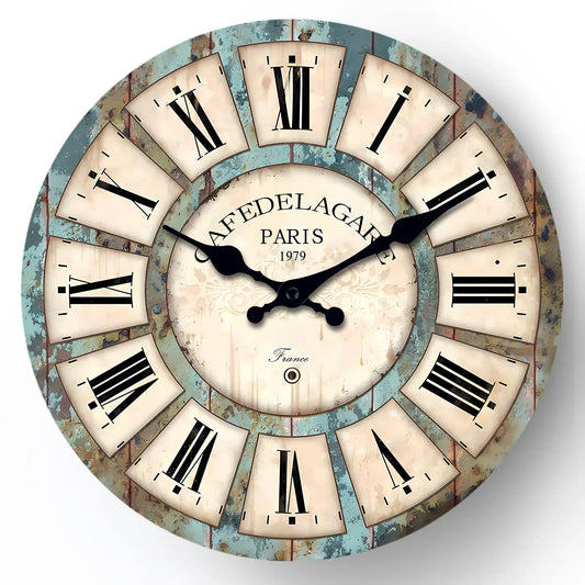 Sofello Horloge murale bois rustique vintage, grain de bois naturel, silencieuse salon cuisine 25/30/36/41 cm