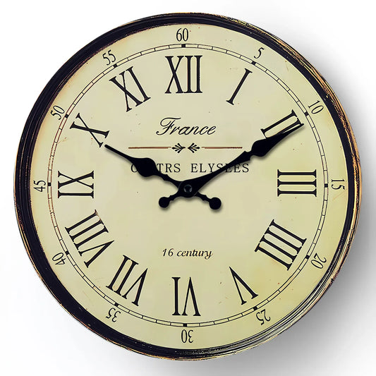 Sofello Horloge murale bois vintage motif nature morte, horloge murale décorative silencieuse pour salon, chambre, cuisine - 4 tailles 25 à 41 cm