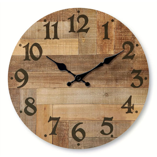 Sofello Horloge murale bois vintage texture bois naturel, horloge murale décorative silencieuse ronde pour salon, chambre - 4 tailles 25 à 41 cm