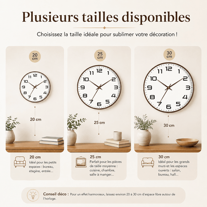 Sofello Horloge murale classique chiffres larges, blanc et noir, silencieuse salon bureau 20/25/30 cm