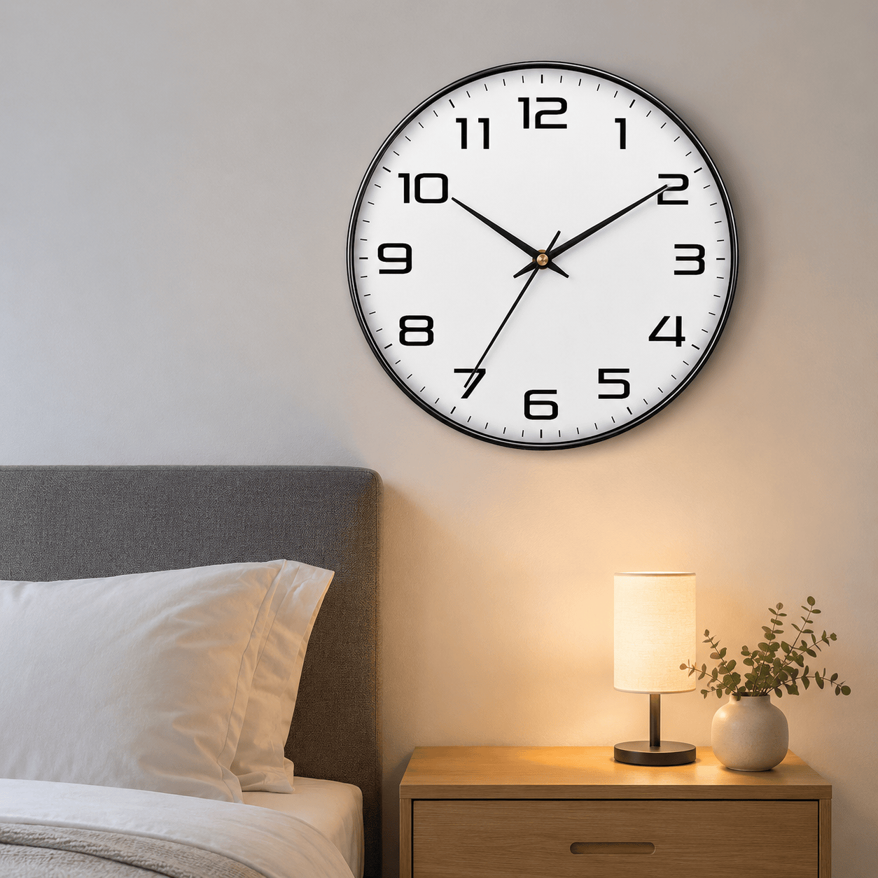 Sofello Horloge murale classique chiffres larges, blanc et noir, silencieuse salon bureau 20/25/30 cm