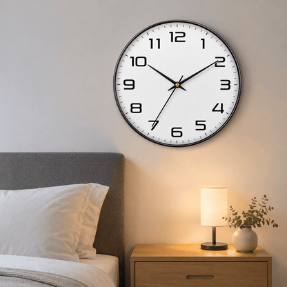 Sofello Horloge murale classique chiffres larges, blanc et noir, silencieuse salon bureau 20/25/30 cm
