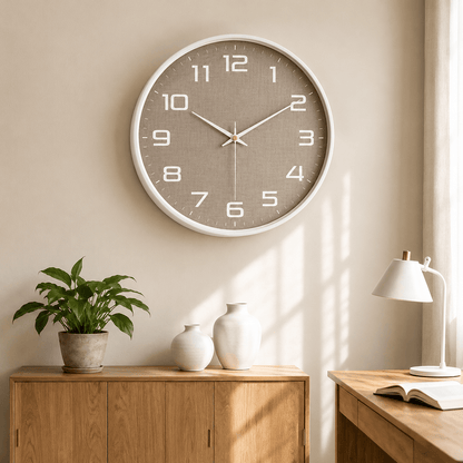 Sofello Horloge murale classique chiffres larges, blanc et noir, silencieuse salon bureau 20/25/30 cm