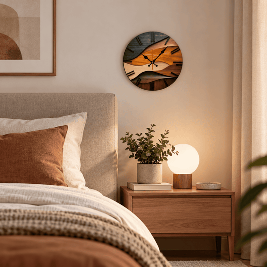 Sofello Horloge murale design bois, effet vagues multicolore, silencieuse, salon cuisine