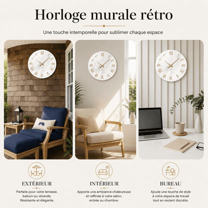 Sofello Horloge murale design marbre blanc chiffres romains dorés, verre trempé silencieuse 30/35/40 cm salon