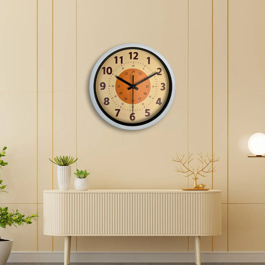 Sofello Horloge murale design moderne fond orange motif nature morte, horloge murale plastique et verre pour salon, chambre, cuisine - 3 tailles 20 à 36 cm