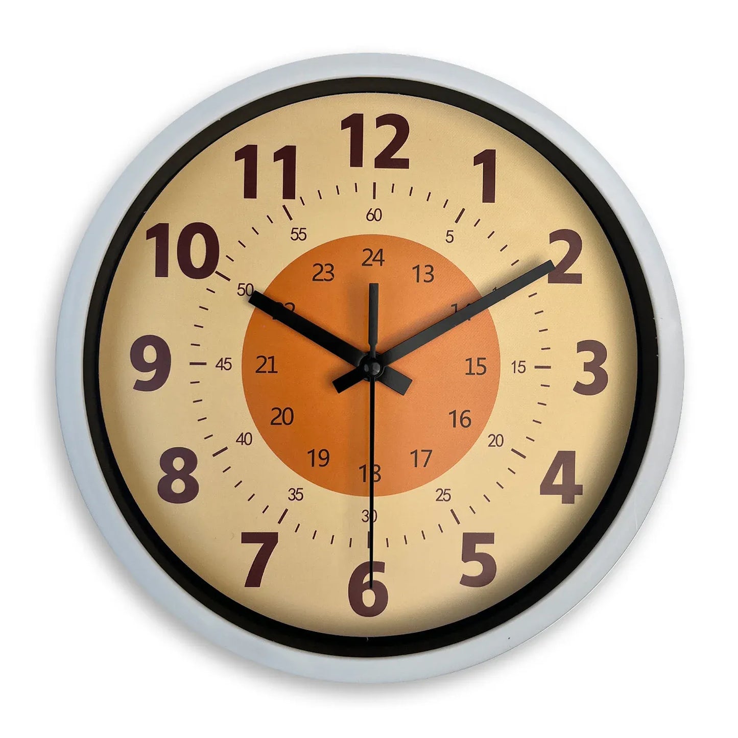 Sofello Horloge murale design moderne fond orange motif nature morte, horloge murale plastique et verre pour salon, chambre, cuisine - 3 tailles 20 à 36 cm