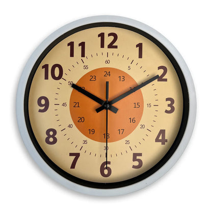 Sofello Horloge murale design moderne fond orange motif nature morte, horloge murale plastique et verre pour salon, chambre, cuisine - 3 tailles 20 à 36 cm