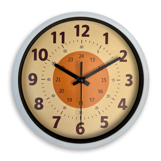 Sofello Horloge murale design moderne fond orange motif nature morte, horloge murale plastique et verre pour salon, chambre, cuisine - 3 tailles 20 à 36 cm