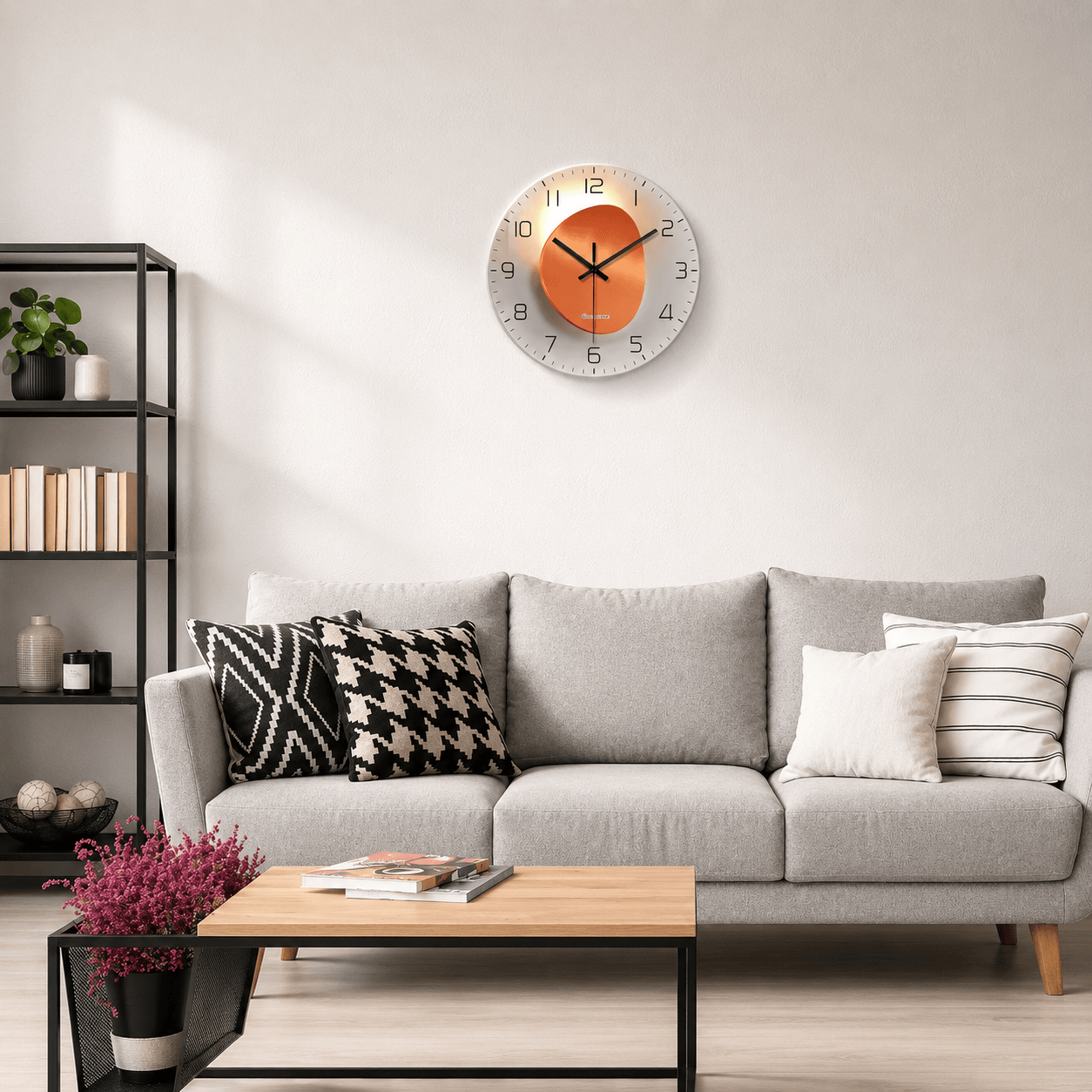 Sofello Horloge murale design verre trempé effet lumière et ombre - horloge murale originale ronde salon chambre cuisine