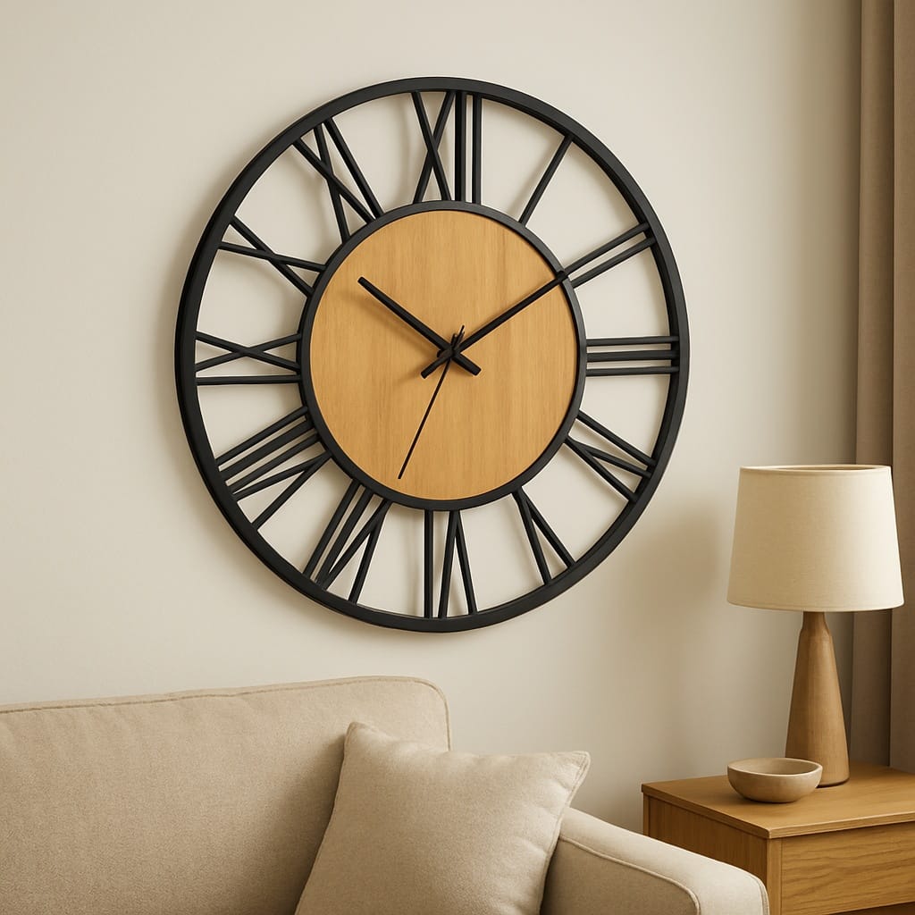 Sofello Horloge murale industrielle géante métal, chiffres romains ajourés, style vintage 40 cm salon