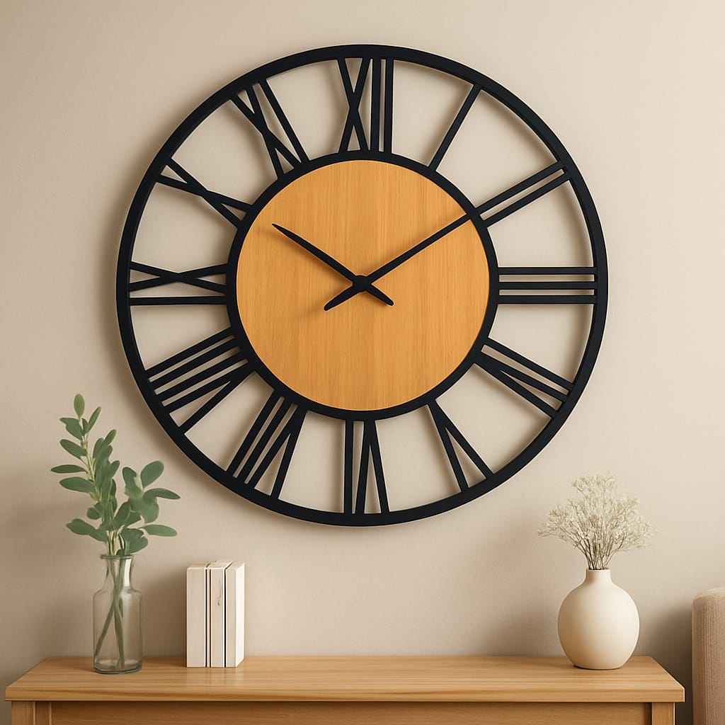 Sofello Horloge murale industrielle géante métal, chiffres romains ajourés, style vintage 40 cm salon