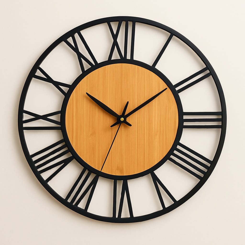 Sofello Horloge murale industrielle géante métal, chiffres romains ajourés, style vintage 40 cm salon