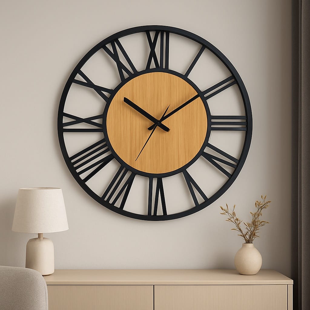 Sofello Horloge murale industrielle géante métal, chiffres romains ajourés, style vintage 40 cm salon