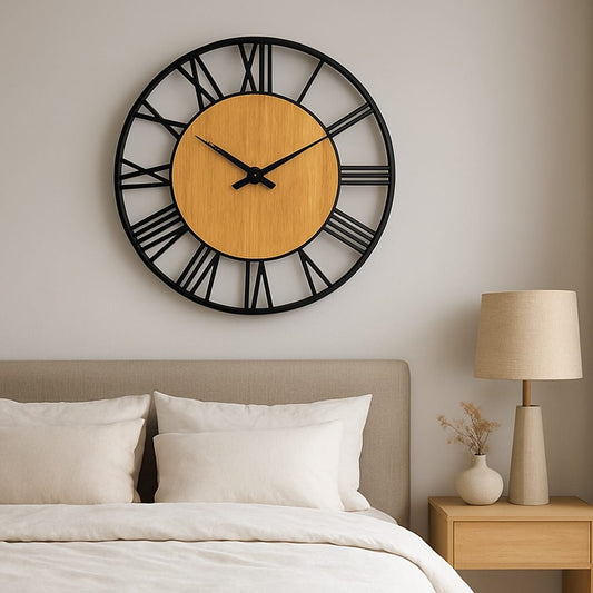 Sofello Horloge murale industrielle géante métal, chiffres romains ajourés, style vintage 40 cm salon