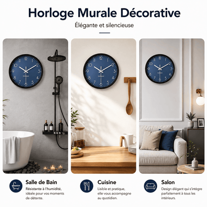 Sofello Horloge murale moderne silencieuse bleu foncé - horloge murale design ronde plastique/verre salon chambre cuisine