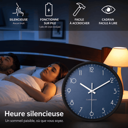 Sofello Horloge murale moderne silencieuse bleu foncé - horloge murale design ronde plastique/verre salon chambre cuisine
