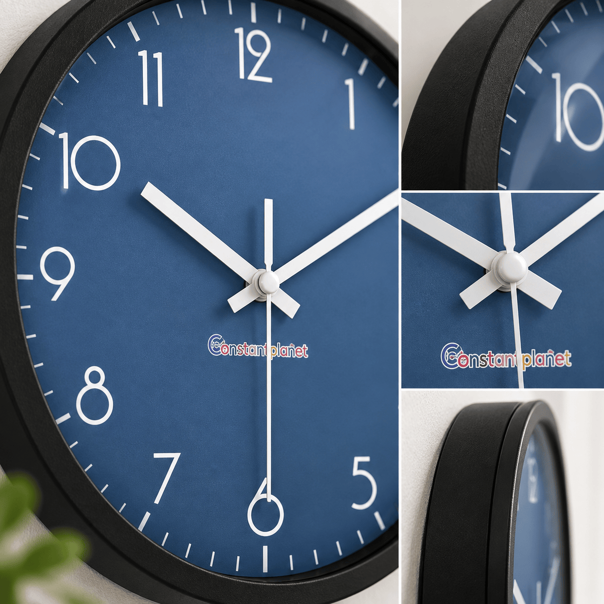 Sofello Horloge murale moderne silencieuse bleu foncé - horloge murale design ronde plastique/verre salon chambre cuisine