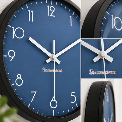 Sofello Horloge murale moderne silencieuse bleu foncé - horloge murale design ronde plastique/verre salon chambre cuisine