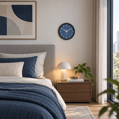 Sofello Horloge murale moderne silencieuse bleu foncé - horloge murale design ronde plastique/verre salon chambre cuisine