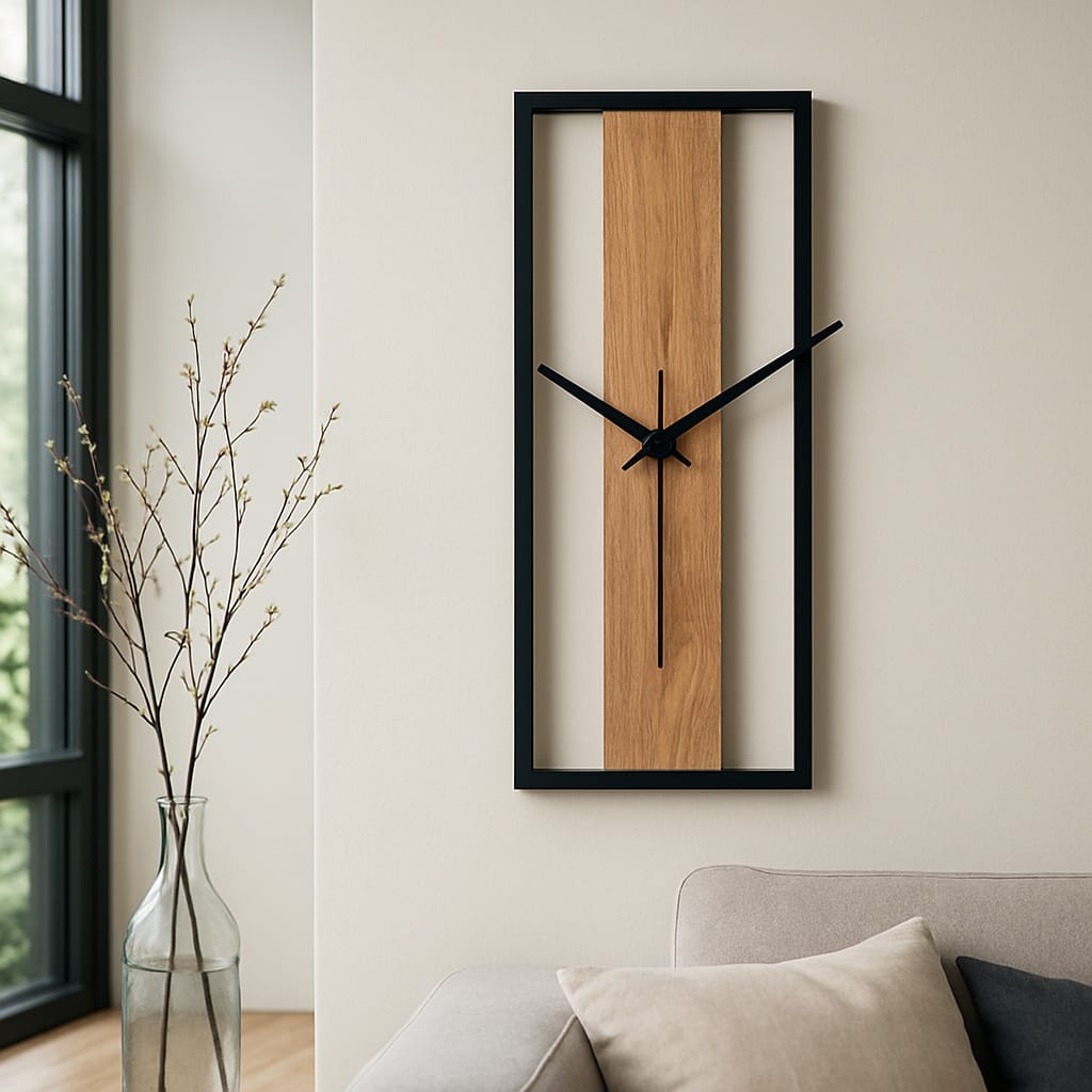 Sofello Horloge murale rectangulaire bois texture naturelle, horloge murale design silencieuse pour salon, chambre, salle à manger - 30 cm
