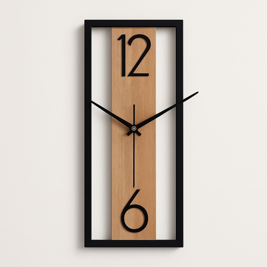 Sofello Horloge murale rectangulaire bois texture naturelle, horloge murale design silencieuse pour salon, chambre, salle à manger - 30 cm