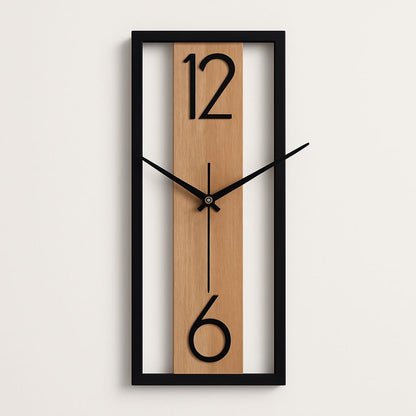 Sofello Horloge murale rectangulaire bois texture naturelle, horloge murale design silencieuse pour salon, chambre, salle à manger - 30 cm