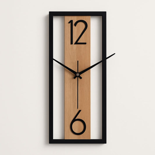 Sofello Horloge murale rectangulaire bois texture naturelle, horloge murale design silencieuse pour salon, chambre, salle à manger - 30 cm