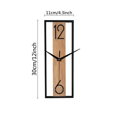 Sofello Horloge murale rectangulaire bois texture naturelle, horloge murale design silencieuse pour salon, chambre, salle à manger - 30 cm
