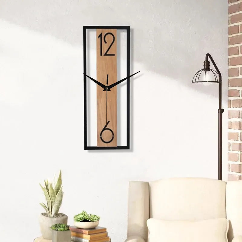 Sofello Horloge murale rectangulaire bois texture naturelle, horloge murale design silencieuse pour salon, chambre, salle à manger - 30 cm