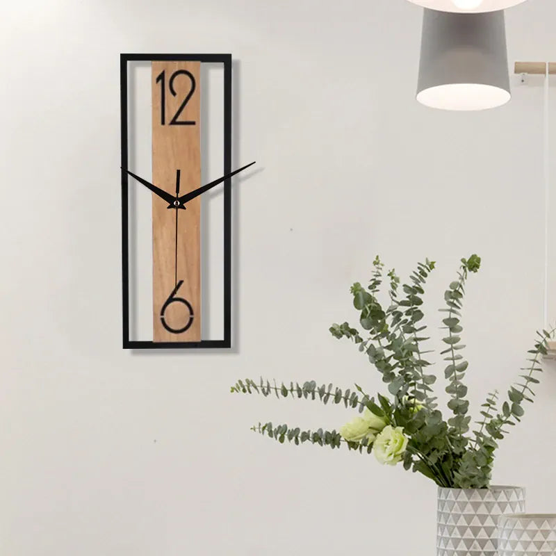 Sofello Horloge murale rectangulaire bois texture naturelle, horloge murale design silencieuse pour salon, chambre, salle à manger - 30 cm