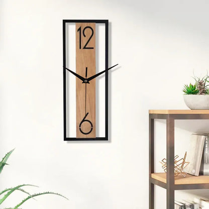 Sofello Horloge murale rectangulaire bois texture naturelle, horloge murale design silencieuse pour salon, chambre, salle à manger - 30 cm