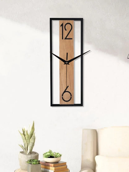 Sofello Horloge murale rectangulaire bois texture naturelle, horloge murale design silencieuse pour salon, chambre, salle à manger - 30 cm