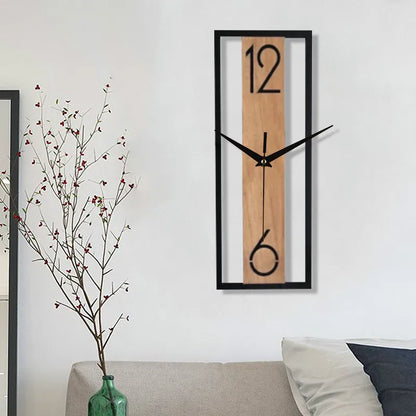 Sofello Horloge murale rectangulaire bois texture naturelle, horloge murale design silencieuse pour salon, chambre, salle à manger - 30 cm