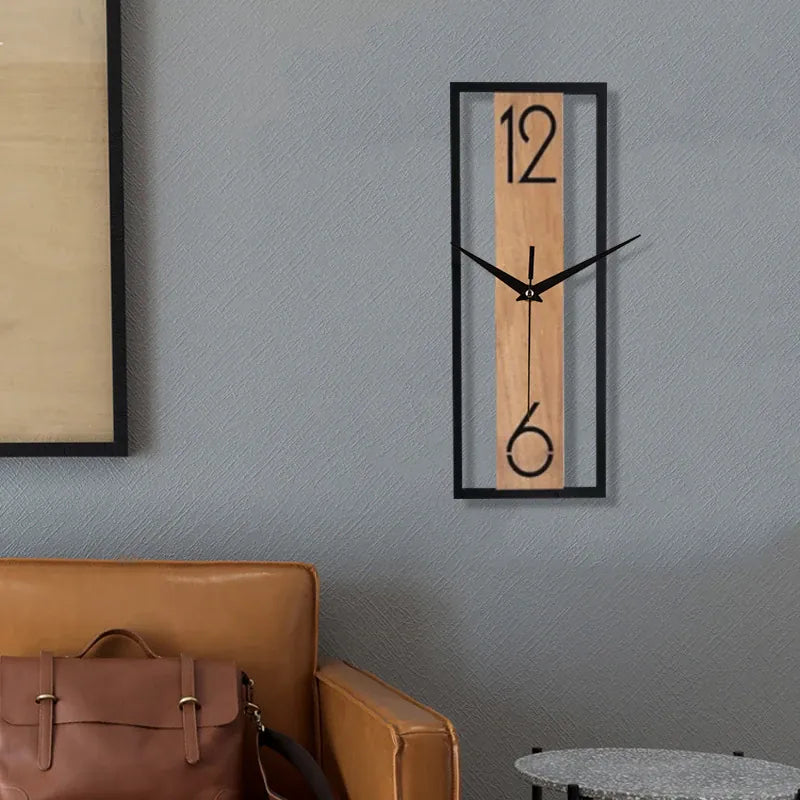 Sofello Horloge murale rectangulaire bois texture naturelle, horloge murale design silencieuse pour salon, chambre, salle à manger - 30 cm