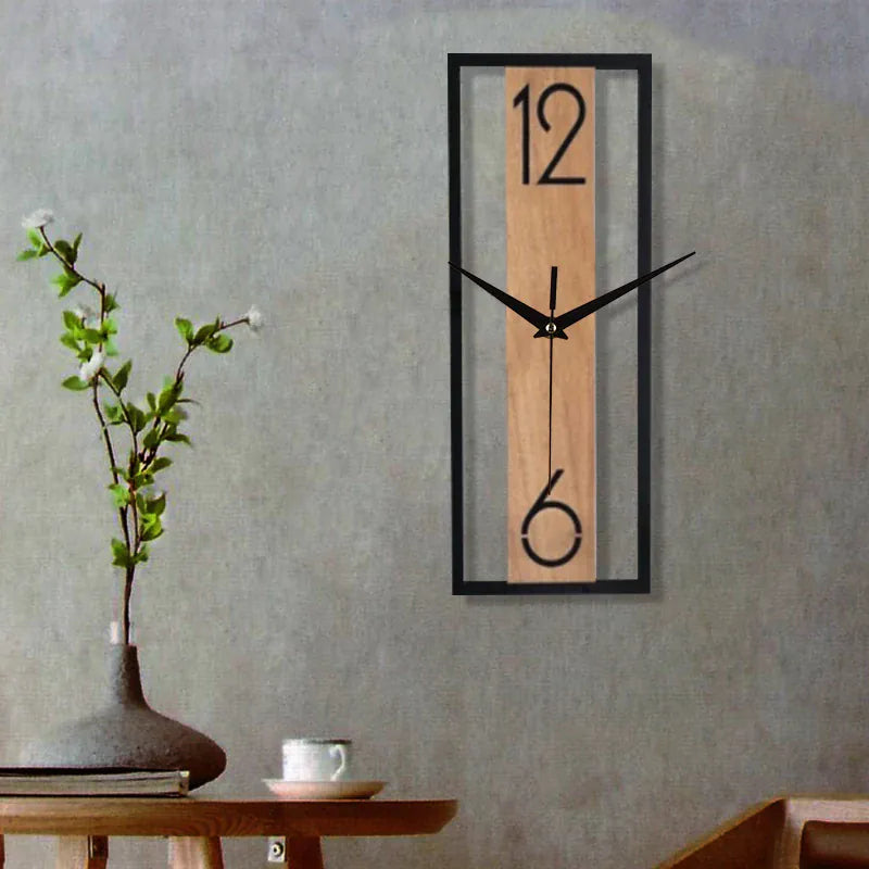 Sofello Horloge murale rectangulaire bois texture naturelle, horloge murale design silencieuse pour salon, chambre, salle à manger - 30 cm
