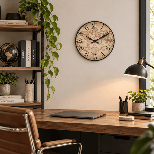 Sofello Horloge murale vintage bois carte du monde, chiffres romains, silencieuse, plusieurs tailles