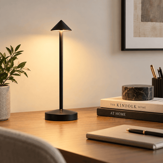 Sofello Lampe de bureau et chevet tactile sans fil rechargeable, dimmable, noire, blanche, dorée ou marron