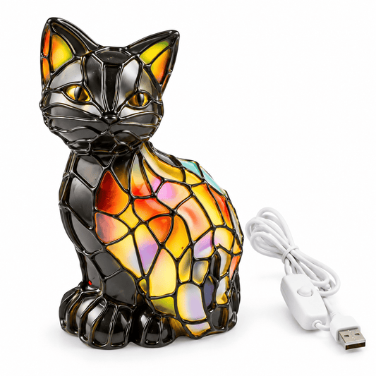 Sofello Lampe de chevet chat en résine multicolore, veilleuse LED décorative pour chambre et salon