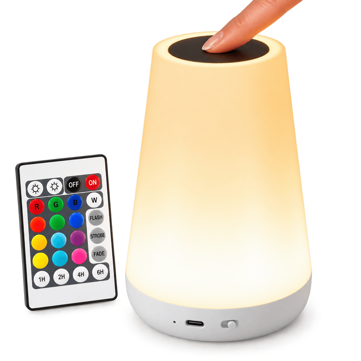 Sofello Lampe de chevet tactile 13 couleurs LED, télécommande, rechargeable USB, bois et blanc - chambre, salon