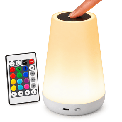 Sofello Lampe de chevet tactile 13 couleurs LED, télécommande, rechargeable USB, bois et blanc - chambre, salon