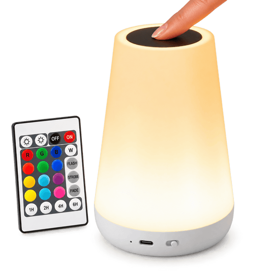 Sofello Lampe de chevet tactile 13 couleurs LED, télécommande, rechargeable USB, bois et blanc - chambre, salon