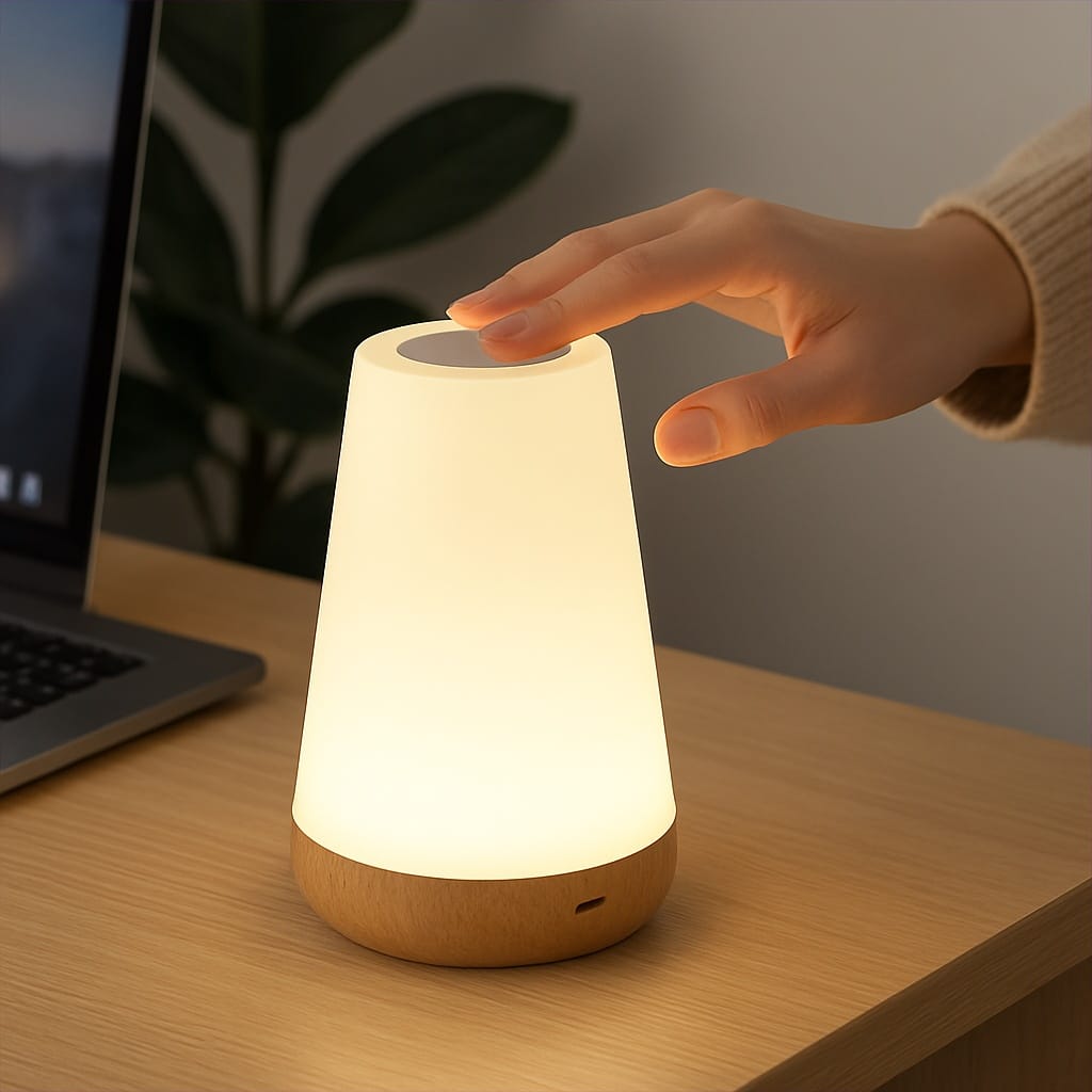 Sofello Lampe de chevet tactile 13 couleurs LED, télécommande, rechargeable USB, bois et blanc - chambre, salon