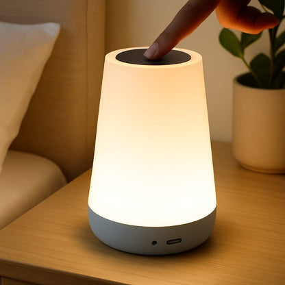 Sofello Lampe de chevet tactile 13 couleurs LED, télécommande, rechargeable USB, bois et blanc - chambre, salon