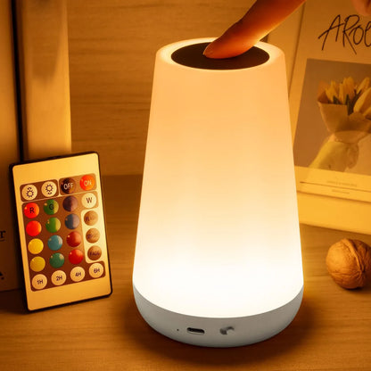 Sofello Lampe de chevet tactile 13 couleurs LED, télécommande, rechargeable USB, bois et blanc - chambre, salon