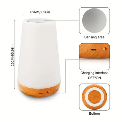 Sofello Lampe de chevet tactile 13 couleurs LED, télécommande, rechargeable USB, bois et blanc - chambre, salon
