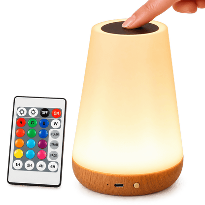 Sofello Lampe de chevet tactile 13 couleurs LED, télécommande, rechargeable USB, bois et blanc - chambre, salon